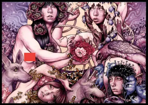 KÜNSTLER POSTKARTE BARONESS ALBUM PURPLE Frau Hund Bienen femme nus nude breast woman nudity dog chien bees cpa postcard