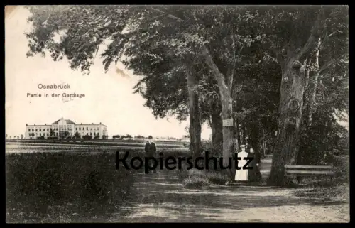 ALTE POSTKARTE OSNABRÜCK PARTIE AN DER GARDLAGE GARTLAGE ZWEI FRAUEN UND EIN MANN Ansichtskarte AK cpa postcard