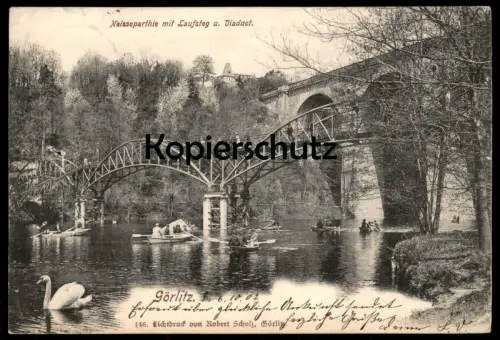 ALTE POSTKARTE GÖRLITZ NEISSEPARTHIE MIT LAUFSTEG UND VIADUCT NEISSE-VIADUKT Zgorzelec Zhorjelc Ansichtskarte postcard