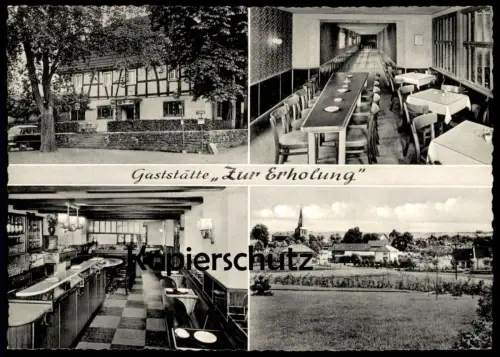 ÄLTERE POSTKARTE STIELDORF GASTSTÄTTE ZUR ERHOLUNG THEKE BUFFET KEGELBAHN KÖNIGSWINTER UNBEKANNTES BIER LOGO PILS AK