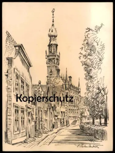 ÄLTERE KÜNSTLER POSTKARTE VEERE MARKT MET STADHUIS Nederland cpa postcard Ansichtskarte AK