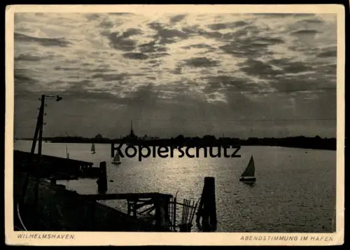 ALTE POSTKARTE WILHELMSHAVEN 1939 ABENDSTIMMUNG IM HAFEN BOOTE WOLKEN SONNENUNTERGANG Ansichtskarte AK postcard cpa