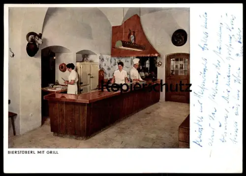 ALTE POSTKARTE MÜNCHEN HOTEL SCHOTTENHAMEL AM HAUPTBAHNHOF BIERSTÜBERL MIT GRILLL GAMS KOCH Ansichtskarte postcard cpa