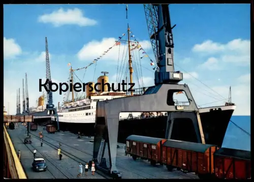ÄLTERE POSTKARTE BREMERHAVEN MS BERLIN WAGGON KRAN KRÄNE WAGGONS Schiff Motorschiff Port harbour ship bateau postcard