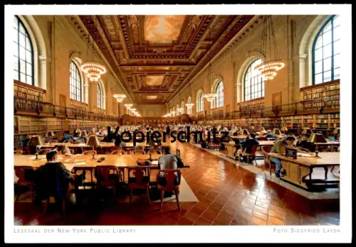 POSTKARTE LESESAAL DER NEW YORK PUBLIC LIBRARY Bibliothek bibliotheque reading book Buch lesen postcard Ansichtskarte AK