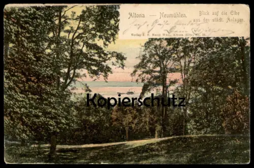 ALTE POSTKARTE ALTONA NEUMÜHLEN BLICK AUF DIE ELBE AUS DEN STÄDTISCHEN ANLAGEN