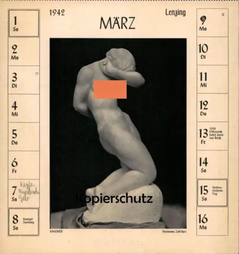 ALTE POSTKARTE HERMANN ZETTLITZER KNIEENDE 1942 DEUTSCHE PLASTIK Frau Brust Bildhauer Frauenakt sculptor postcard cpa AK
