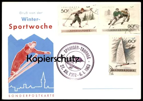 ÄLTERE POSTKARTE GRUSS VON DER WINTER-SPORTWOCHE SRINGER-TOURNEE 1963 SKISPRINGEN Sonderpostkarte ski jumping postcard