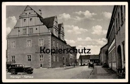 ALTE POSTKARTE NIEMEGK RATHAUS KREISSPARKASSE AUTO FIAT 518 KREIS ZAUDI-BELZIG Brandenburg Ansichtskarte AK cpa postcard