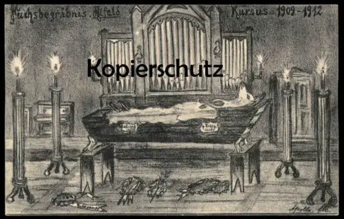 ALTE POSTKARTE ALFELD LEINE FUCHSBEGRÄBNIS KURSUS 1909-1912 FUCHS Kurs Burschenschaft Studentika Orgel organ funeral AK