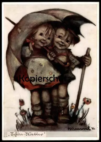 ALTE POSTKARTE SCHÖN-WETTER BERTA HUMMEL NR. 5008 MÄDCHEN KINDER SCHIRM 1936 weather Ansichtskarte AK cpa postcard