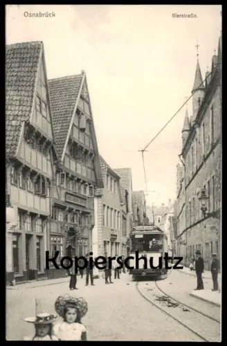 ALTE POSTKARTE OSNABRÜCK BIERSTRASSE MÄDCHEN STRASSENBAHN WAGEN 16 ZIEL HAUPTBAHNHOF Ansichtskarte postcard cpa AK