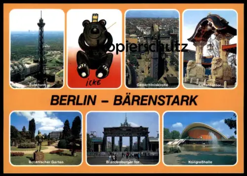 ÄLTERE POSTKARTE BERLIN BÄRENSTARK FUNKTURM ICKE BÄR ELEFANTENTOR BOTANISCHER GARTEN BRANDENBURGER TOR postcard cpa