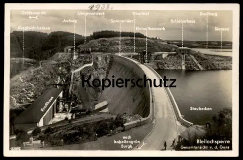 ALTE POSTKARTE BLEILOCHSPERRE ANSICHT VON DER GANS BLEILOCH SAALETALSPERRE SAALBURG-EBERSDORF Ansichtskarte AK postcard