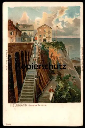ALTE POSTKARTE HELGOLAND GROSSE TREPPE REKLAME WEIN- UND BIER RESTAURANT KASINO OBERLAND HAMBURGER KÜCHE TAFEL-MUSIK AK