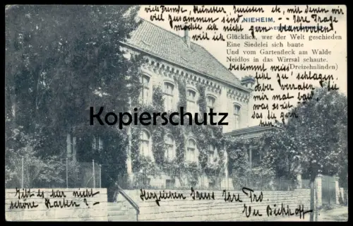 ALTE POSTKARTE NIEHEIM WOHNHAUS FRIEDRICH WILHELM WEBER GLÜCKLICH WER DER WELT GESCHIEDEN DREIZEHNLINDEN Ansichtskarte