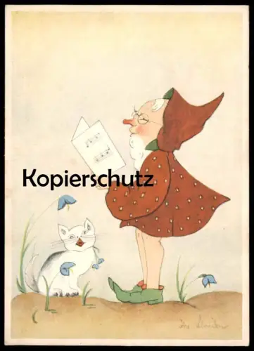 ALTE POSTKARTE ZWERG KATZE DIE GELEHRIGE SCHÜLERIN MÄRCHEN ILSE SCHNEIDER EIFEL