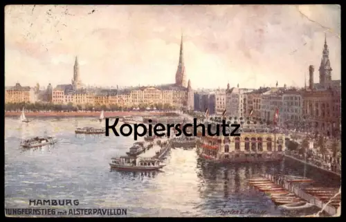 ALTE POSTKARTE HAMBURG JUNGFERNSTIEG MIT ALSTERPAVILLON CHARLES E. FLOWER OILETT TUCK