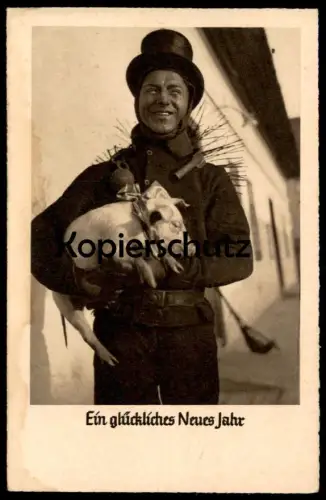 ALTE POSTKARTE SCHORNSTEINFEGER CHIMNEY SWEEPER EIN GLÜCKLICHES NEUES JAHR SCHWEIN
