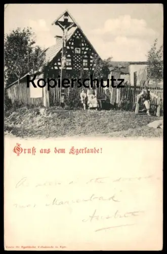 ALTE POSTKARTE GRUSS AUS DEM EGERLANDE CHEB EGER ARCHITEKTUR WEGKREUZ Böhmen
