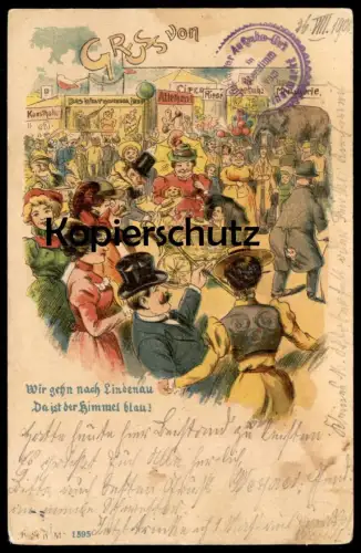 ALTE LITHO-POSTKARTE GRUSS VON OBERSTIMM VOM BARTHELMARKT OFFIZIELLER AUFGABE-ORT CIRCUS JAHRMARKT