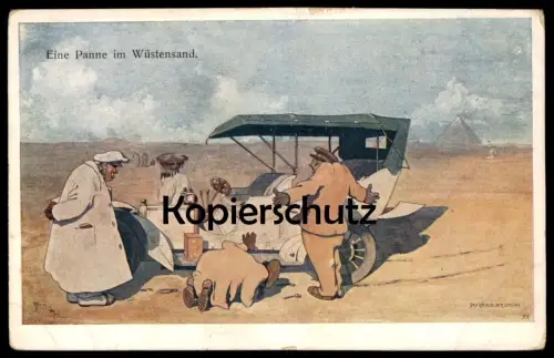 ALTE POSTKARTE EINE PANNE IM WÜSTENSAND AUTO DAS GEHEIMNIS DER SPHINX ALEXANDER KIRCHER PYRAMIDE car