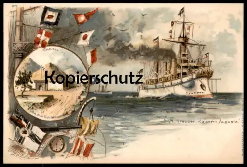 ALTE POSTKARTE KIAOTSCHAU FORT S.M. SCHIFF KREUZER KAISERIN AUGUSTA Kiautschou Kiautschau