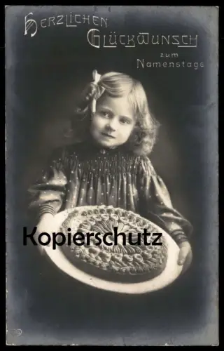 ALTE POSTKARTE HERZLICHEN GLÜCKWUNSCH ZUM NAMENSTAGE MÄDCHEN KIND MIT TORTE KUCHEN cake
