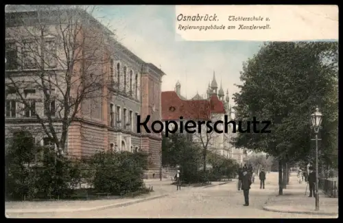 ALTE POSTKARTE OSNABRÜCK TÖCHTERSCHULE UND REGIERUNGSGEBÄUDE AM KANZLERWALL cpa postcard AK Ansichtskarte