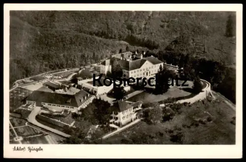 ALTE POSTKARTE SCHLOSS BÜRGELN LUFTBILD LUFTAUFNAHME FLIEGERAUFNAHME SCHLIENGEN