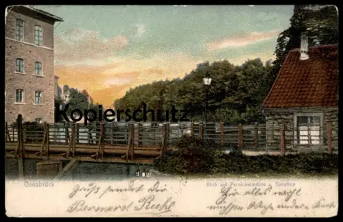 ALTE POSTKARTE OSNABRÜCK BLICK AUF PERNICKELMÜHLE UND HASETHOR Hasetor Ansichtskarte