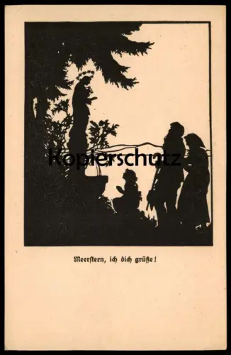 ALTE POSTKARTE SCHERENSCHNITT MEERSTERN, ICH DICH GRÜSSE HEUBERG MARIENBRUNNEN KIND 1923