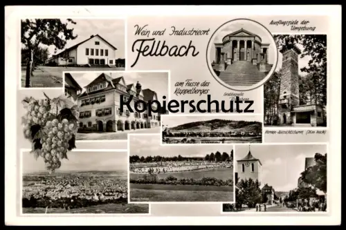 ÄLTERE POSTKARTE WEIN UND INDUSTRIEORT FELLBACH AM FUSS DES KAPPELBERGES FREIBAD