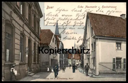 ALTE POSTKARTE GELSENKIRCHEN BUER ECKE NEUMARKT UND HOCHSTRASSE Ansichtskarte postcard