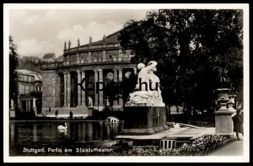 ALTE POSTKARTE STUTTGART PARTIE AM STAATSTHEATER Theater theatre monument Schwan swan cygne cpa postcard Ansichtskarte