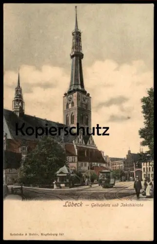 ALTE POSTKARTE LÜBECK GEIBELPLATZ & JAKOBIKIRCHE STRASSENBAHN LINIE 27 church Kiosk Tram Tramway Ansichtskarte AK cpa