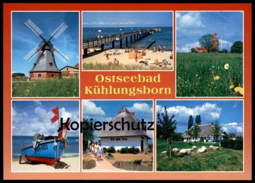 POSTKARTE KÜHLUNGSBORN WINDMÜHLE FISCHERBOOT Strand Boot Mühle Windmuehle Molen Mill Windmill Moulin Ostsee postcard cpa