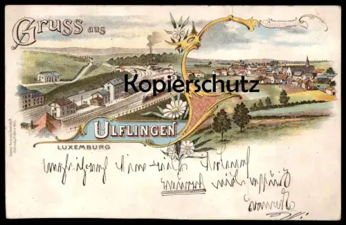 ALTE LITHO POSTKARTE GRUSS AUS ULFINGEN LUXEMBURG LUXEMBOURG BAHNHOF Station Gare Stollwerck Automaten Köln AK postcard