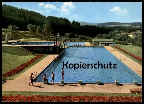ÄLTERE POSTKARTE REGEN SCHWIMMBAD HEIZBAR SPRUNGTURM FREIBAD BAD BAYERN swimming pool piscine Ansichtskarte postcard cpa