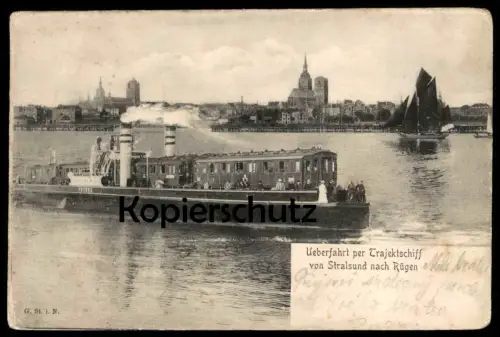 ALTE POSTKARTE STRALSUND 1904 TRAJECT PUTBUS ÜBERFAHRT NACH RÜGEN TRAJEKTSCHIFF SCHIFF cpa postcard Eisenbahn train Zug