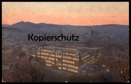 ALTE POSTKARTE BLICK AUF STUTTGART ABEMDSTIMMUNG GEBÄUDE DES ALLGEMEINEN DEUTSCHEN VERSICHERUNGS-VEREINS AUF GEGENS.