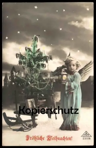 ALTE POSTKARTE WEIHNACHTEN REH KIND ENGEL SCHLITTEN christmas tree roe deer child angel sleigh chevreuil enfant luge cpa