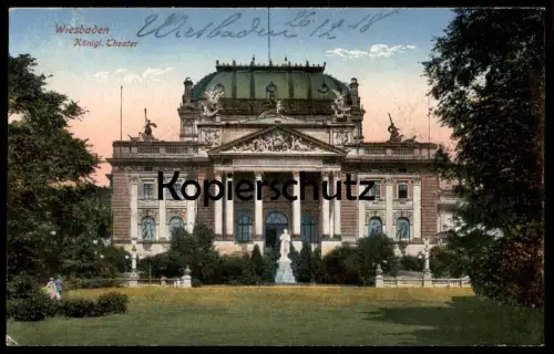 ALTE POSTKARTE WIESBADEN KÖNIGLICHES THEATER MIT SCHILLER-STATUE Denkmal monument théatre cpa postcard Ansichtskarte AK