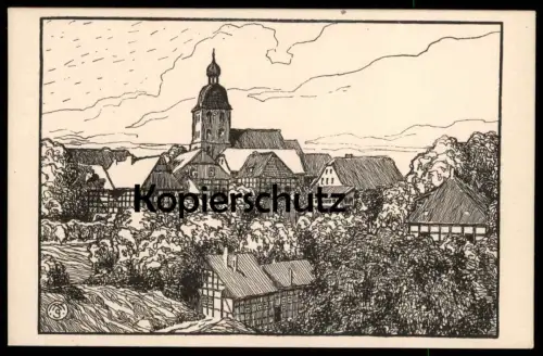 ALTE KÜNSTLER POSTKARTE ANSICHT VON TECKLENBURG PANORAMA FEDERZEICHNUNG VON HANS HASEKAMP Ansichtskarte AK cpa postcard