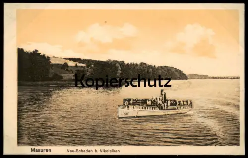 ALTE POSTKARTE MASUREN NEU-SCHADEN BEI NIKOLAIKEN Mikolajki Nowe Sady Schiff ship Dampfer AK Ansichtskarte cpa postcard