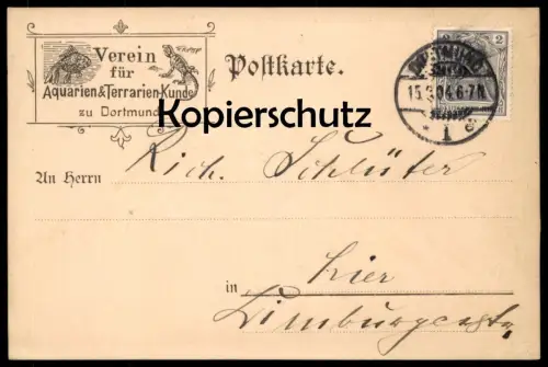ALTE POSTKARTE VEREIN FÜR AQUARIEN- UND TERRARIENKUNDE DORTMUND PROTOKOLL PFLANZEN AQUARISTIK Ansichtskarte postcard cpa
