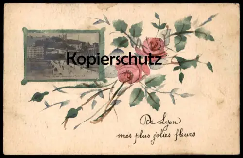 ALTE POSTKARTE DE LYON MES PLUS JOLIES FLEURS PONT TILSIT ET COTEAU DE FOURVIERE fleur cpa postcard AK Ansichtskarte