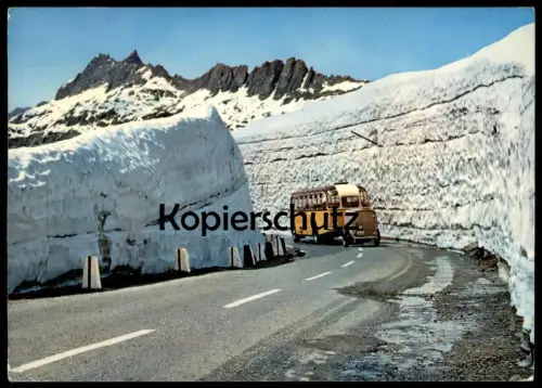 ÄLTERE POSTKARTE GRIMSEL-PASSHÖHE IM FRÜHSOMMER BRUNBERGE BUS MIT ANHÄNGER POSTBUS Ansichtskarte AK cpa postcard