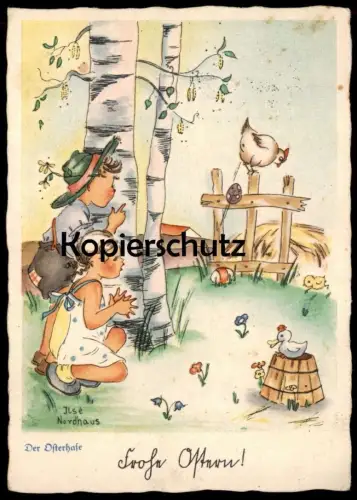 ALTE POSTKARTE MÄDCHEN & JUNGE FROHE OSTERN DER OSTERBOTE HUHN OSTEREI KIND SIGN. ILSE NORDHAUS easter enfant child AK
