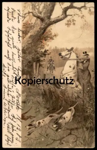 ALTE KÜNSTLER POSTKARTE A. HEYER JAGD HUND HUNDE PFERDE hunting chasse dogs chien Ansichtskarte postcard AK cpa